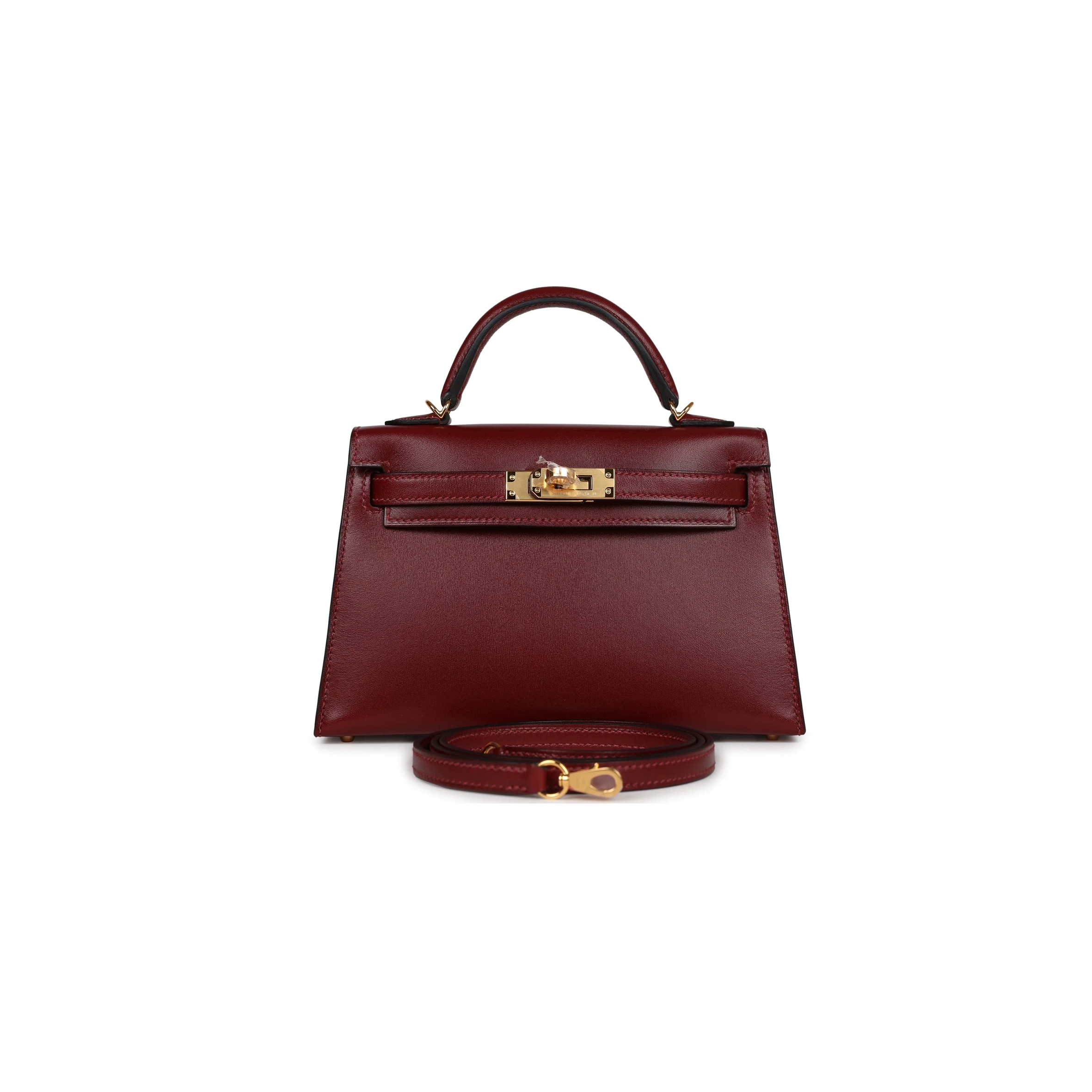 HERMÈS MINI KELLY II BOX BURGUNDY GOLD HARDWARE (19*12*5.5cm)